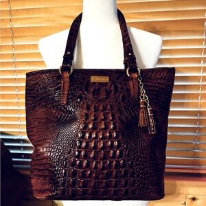 Pecan leather Brahmin crocodile shoulder tote purse
